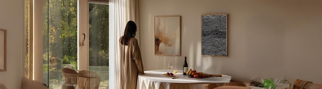 Abstract wall art prints on a wall in modern room decor