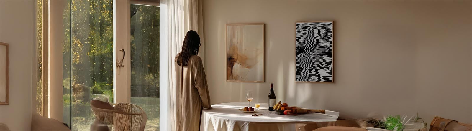 Abstract wall art prints on a wall in modern room decor