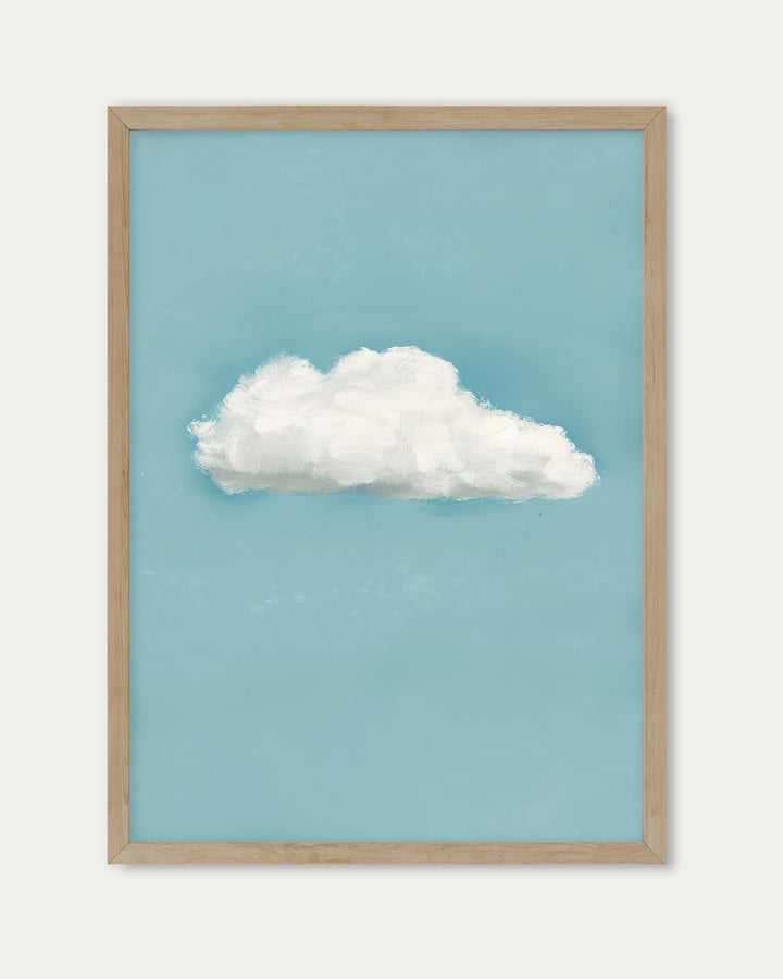 blue cloud wall art print, fluffy white cloud expressionist poster, nursery decor, kids room, living room art duck egg