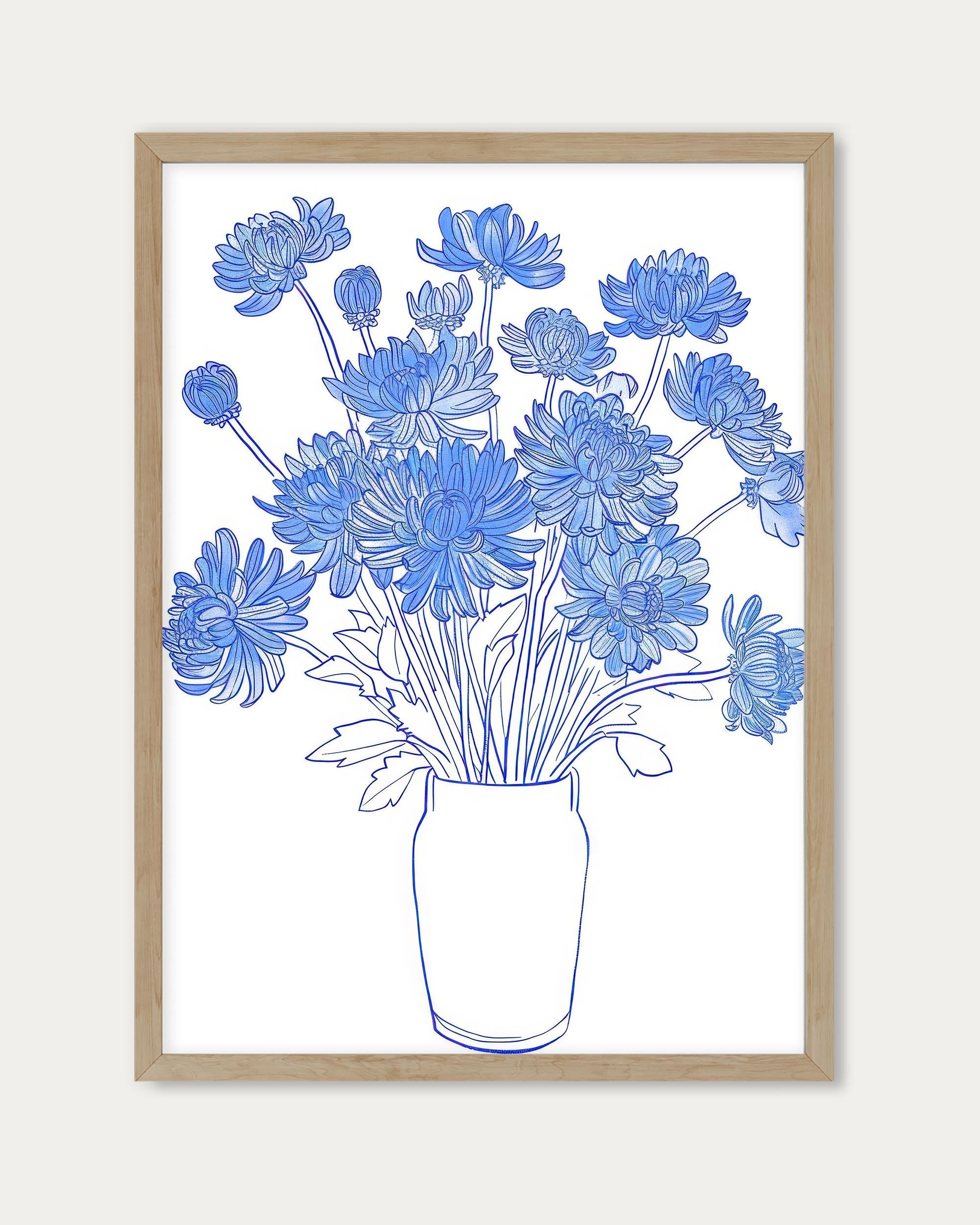 Blue Flowers Sketch Wall Art
