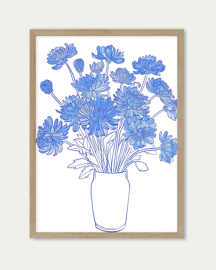 Blue Flowers Sketch Wall Art