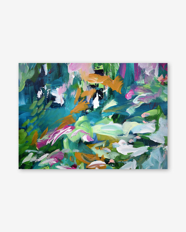 Abstract painting with vibrant colors on a white background