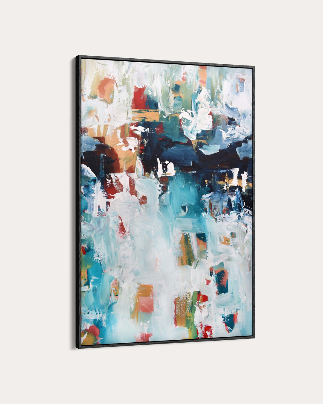 Abstract art painting with a black frame on a white background