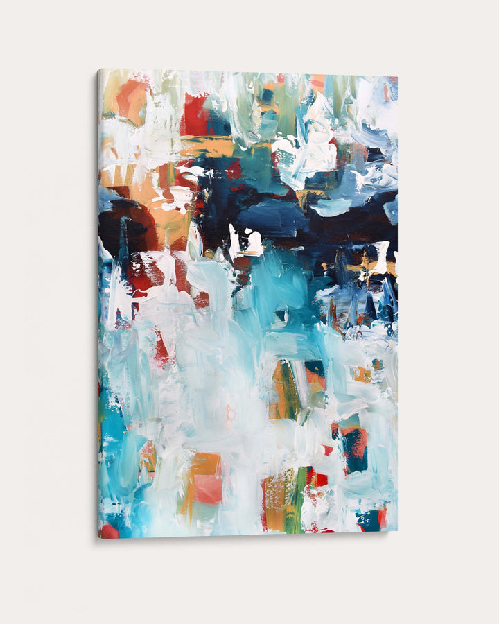 Abstract art painting with a mix of colors on a white background