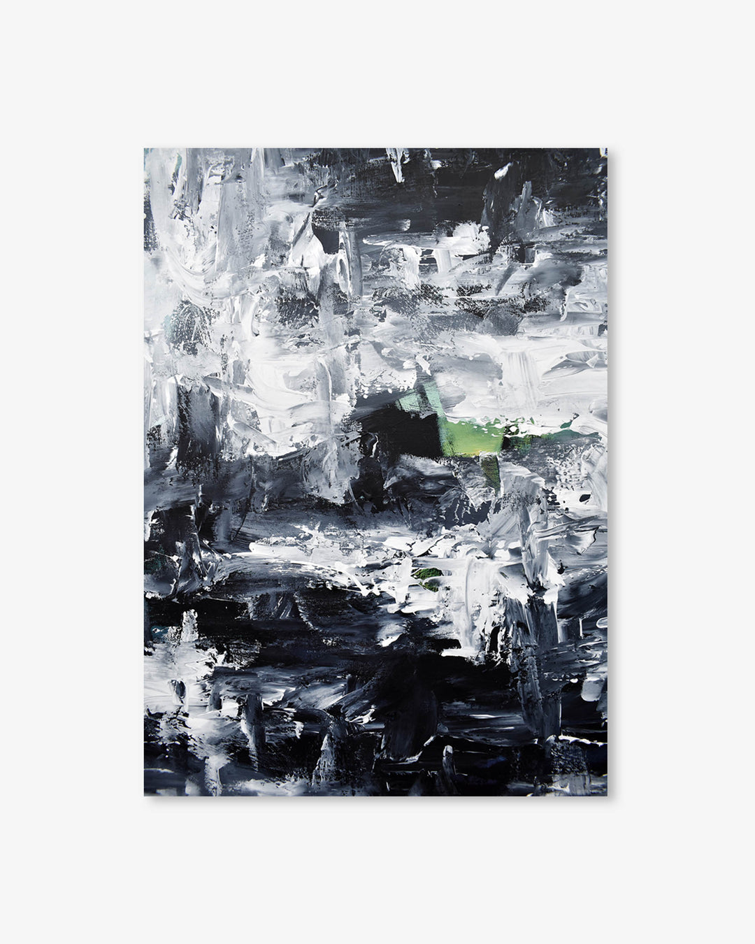 Abstract art print with black, white, and gray brush strokes on a white background