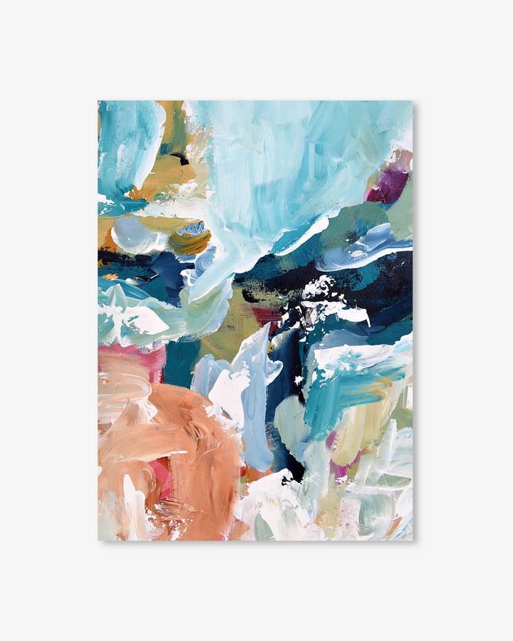 Abstract art print with colorful brush strokes on a white background