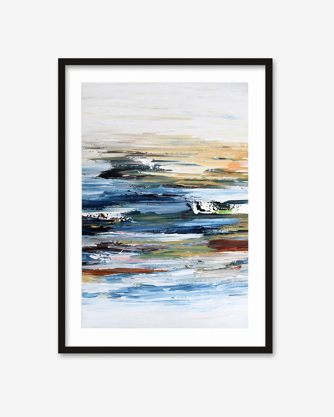 Framed abstract art print with horizontal brush strokes on a white background