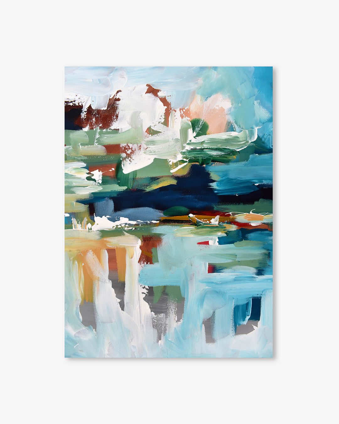 Abstract painting with a variety of colors on a white background