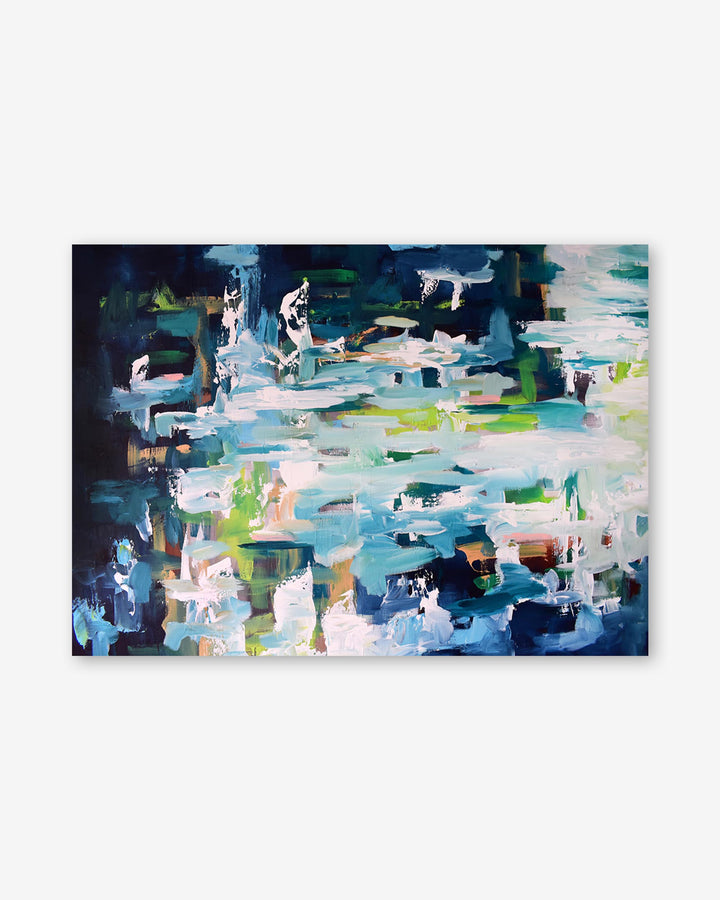 Abstract painting with a white border on a light gray background