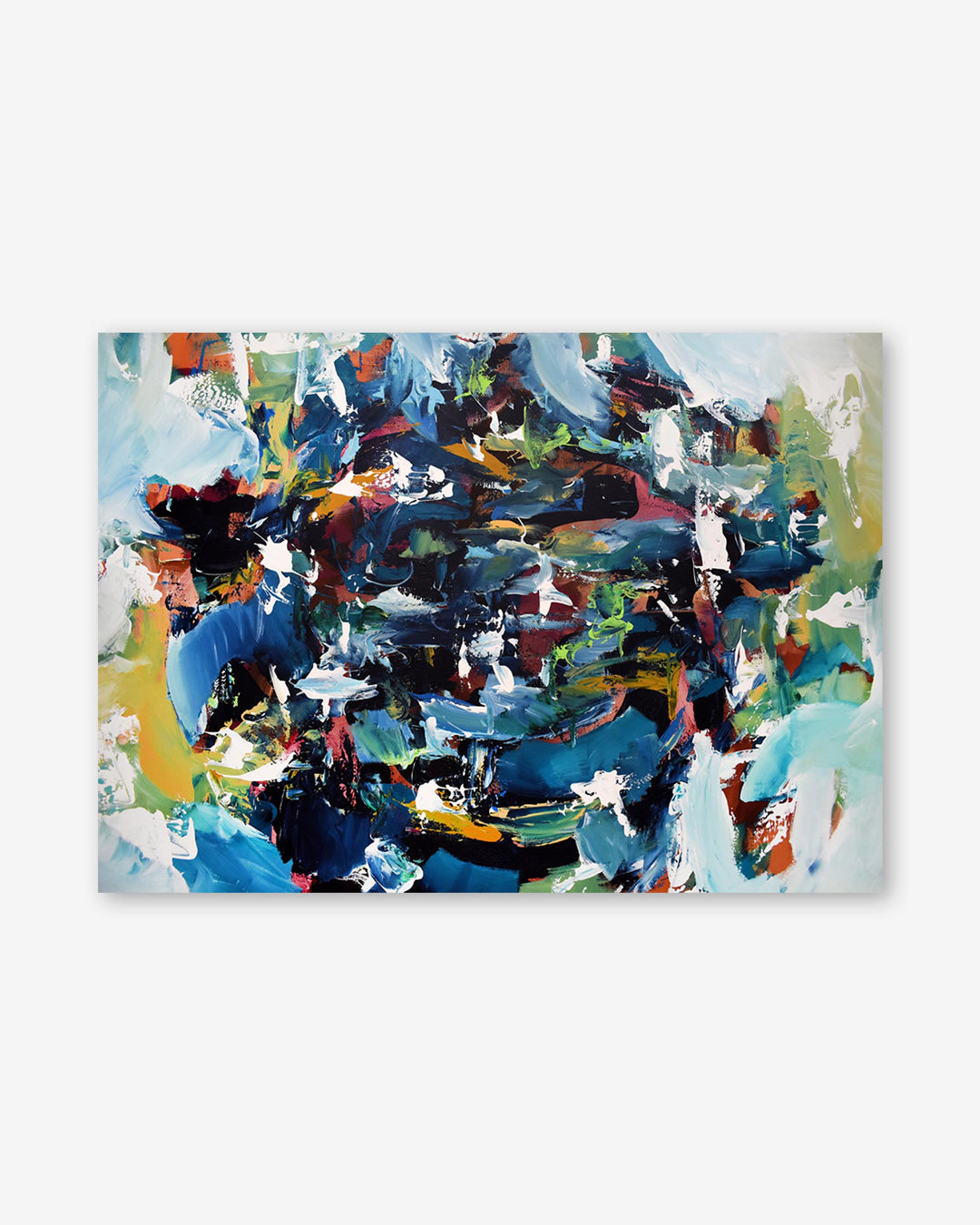Abstract painting with a variety of colors on a white background