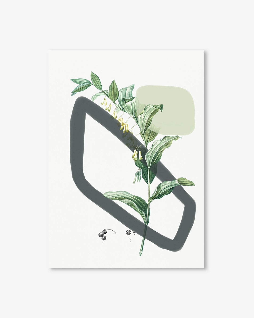 Decorative wall art with green leaves and berries on a white background