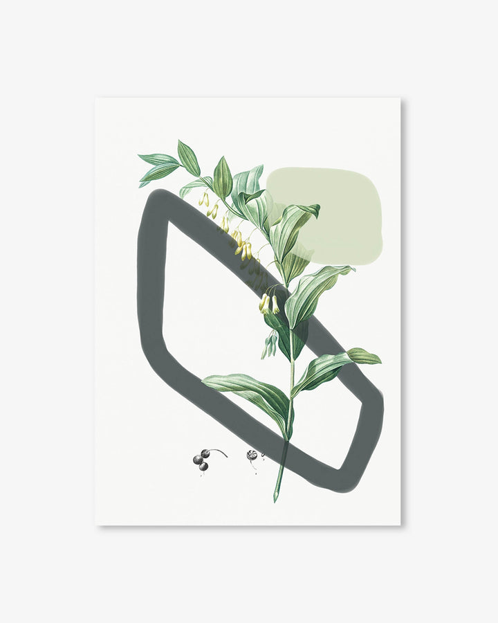 Decorative wall art with green leaves and berries on a white background