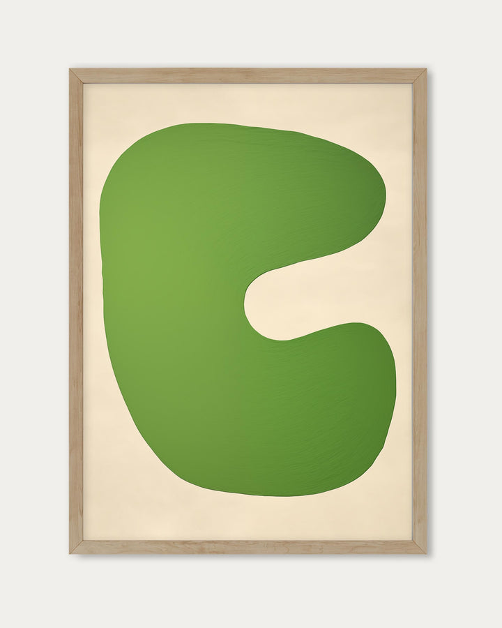 avocado green abstract shape geometric art print, modern poster featuring beige neutral background 70s style