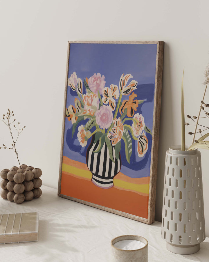 modern scandi bedroom wall art ideas vibrant floral vase print