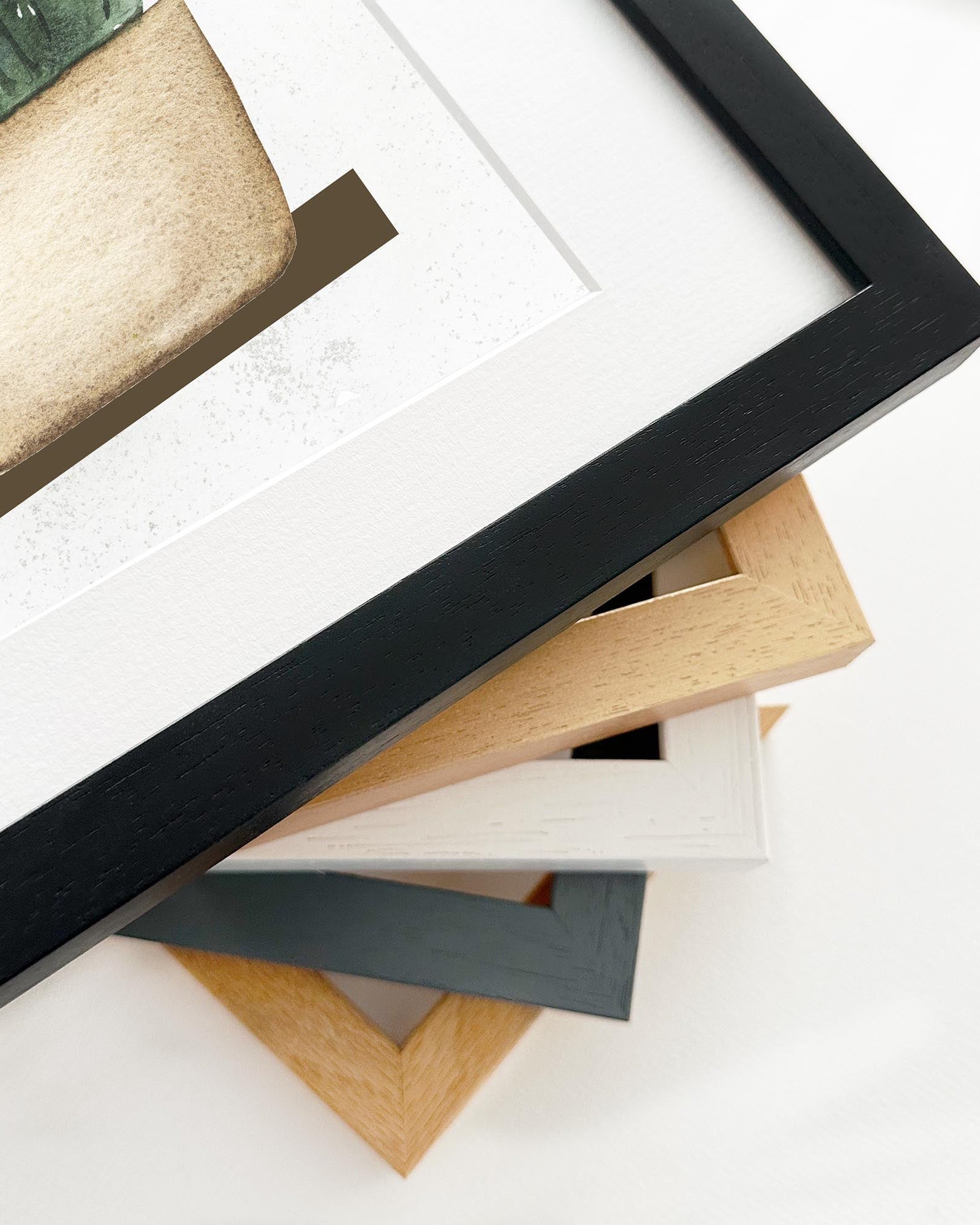 Collection of various photo frames on a white background