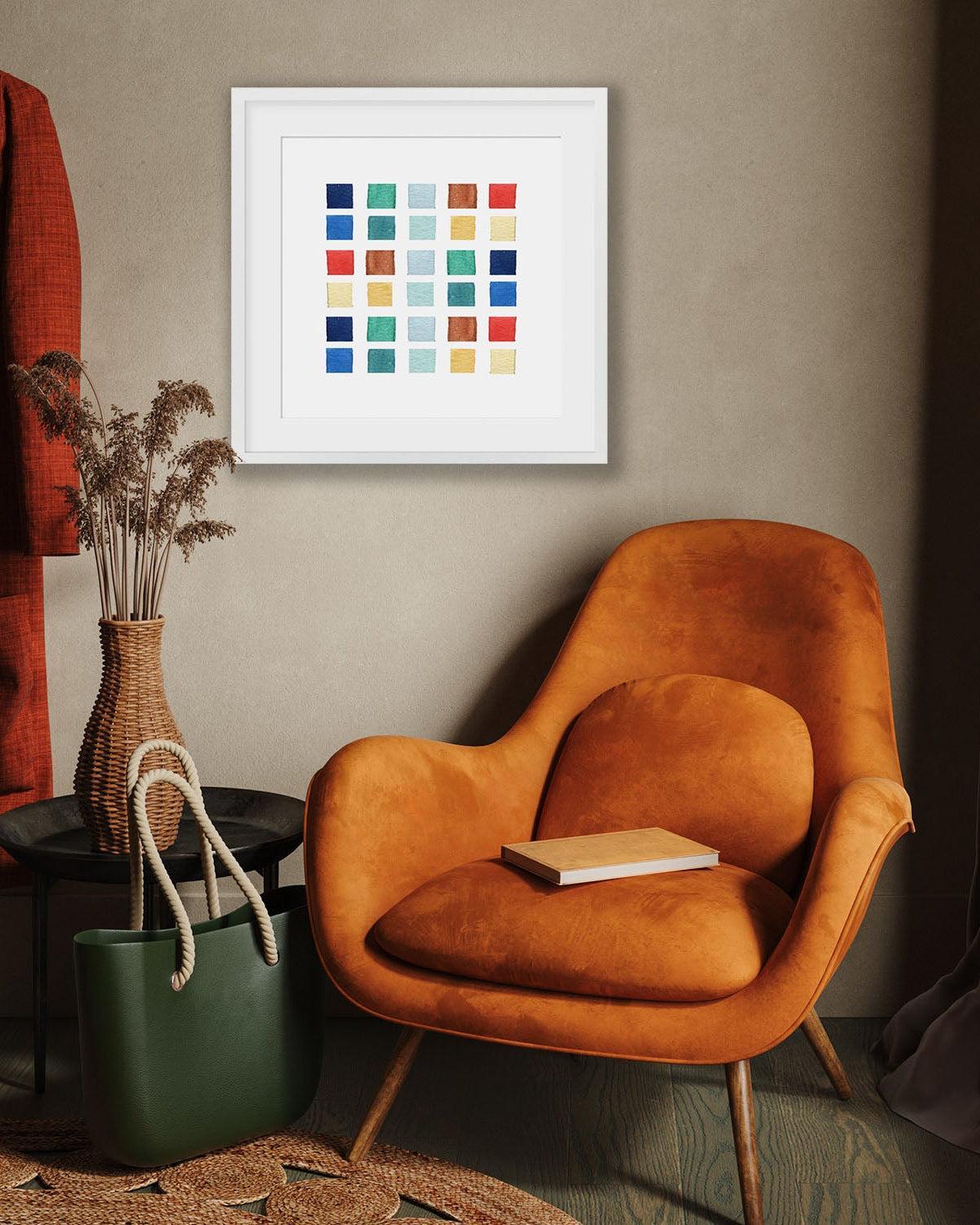 retro art print, watercolour swatches fine art print framed art UK luxury gifts corporate gifts
