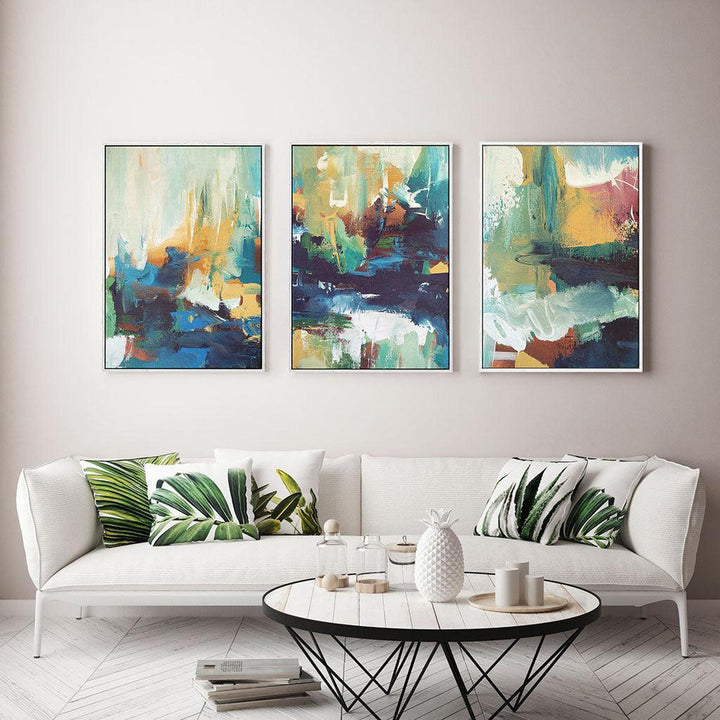 Abstract Colour Trio Canvas Set Of 3 White Canvas Set Of 3 - Abstract House
