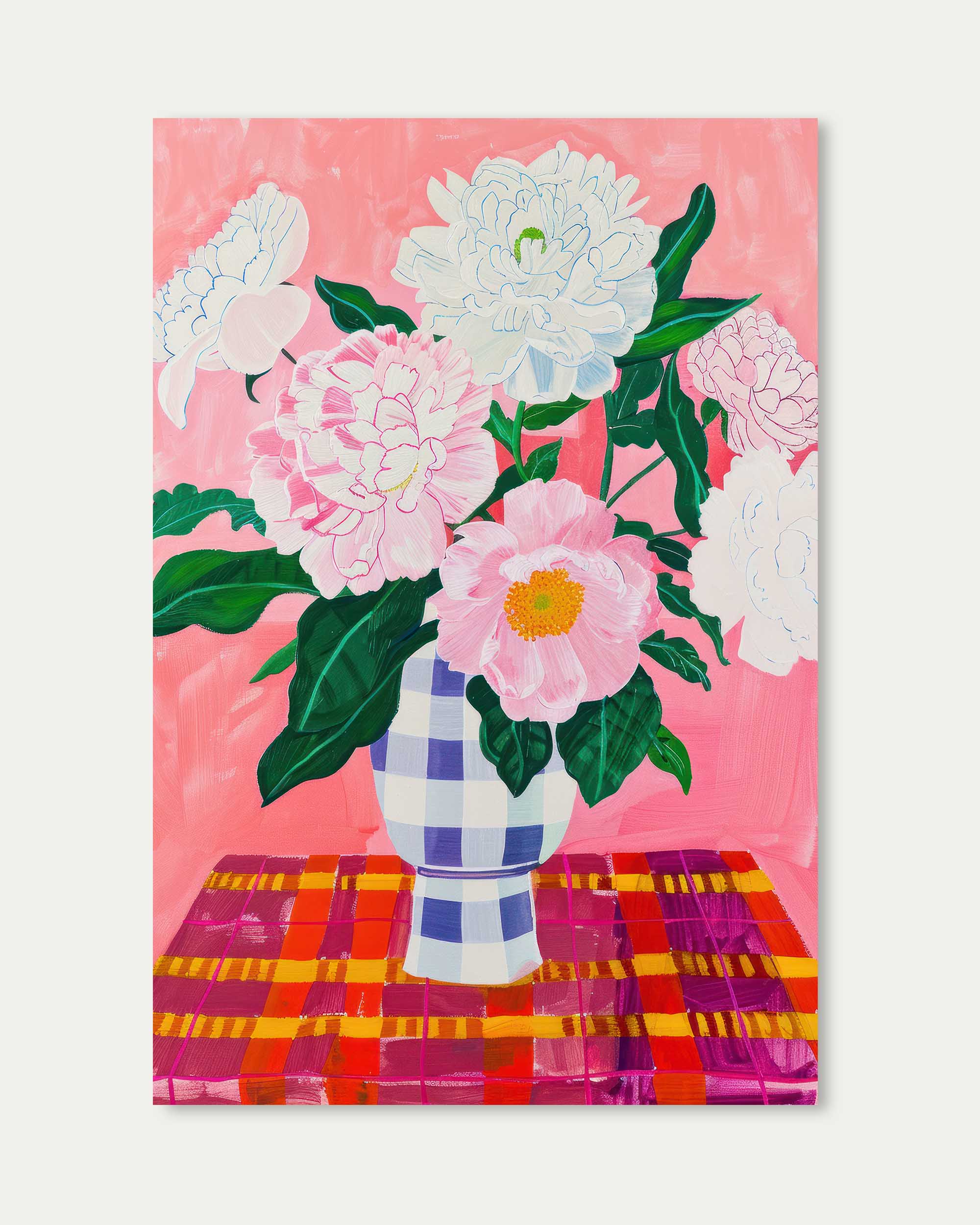 Checkered Flower Pot Wall Art