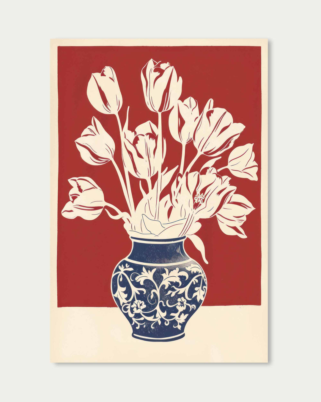 Lino Print Flower Pot Wall Art