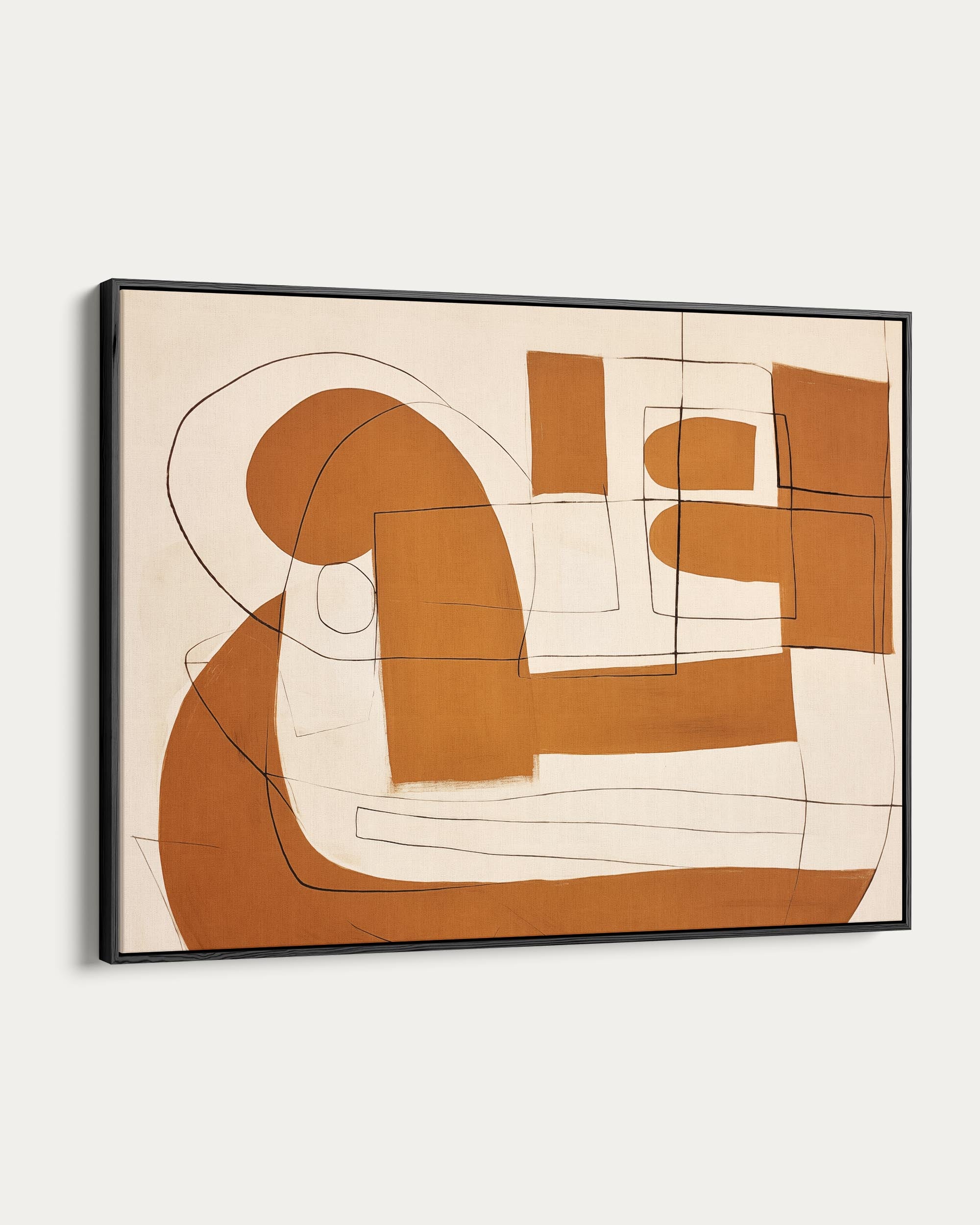 Abstract art piece with brown and beige shapes on a white background