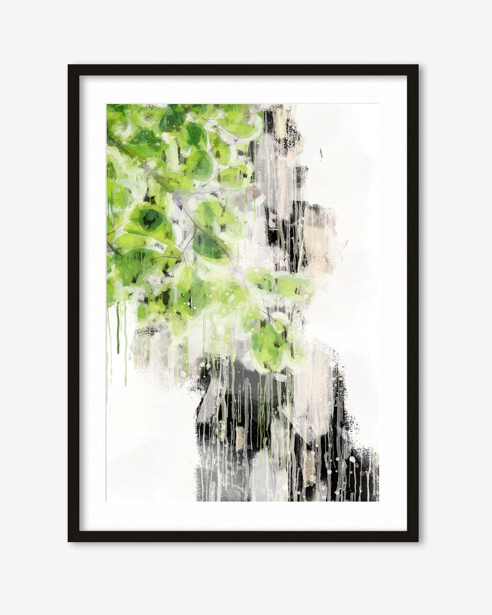 Abstract art print with green, white, and black colors on a white background