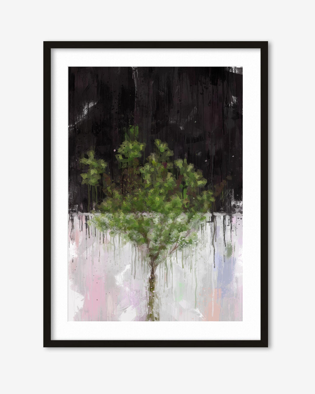 Framed artwork of a tree with abstract background