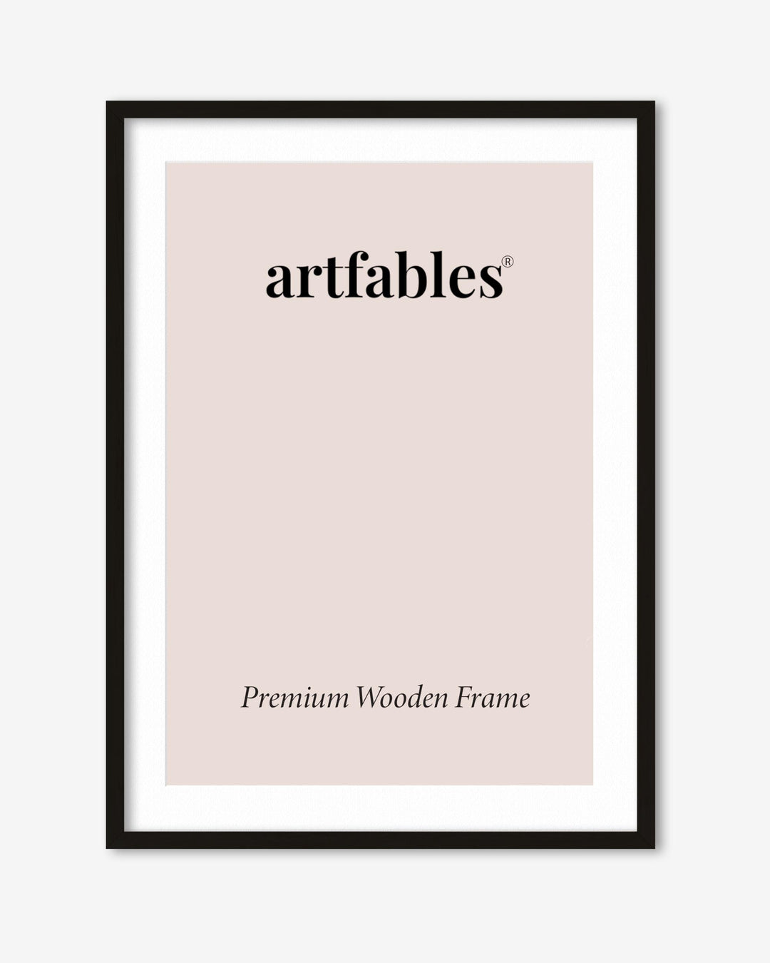 Framed poster with 'artfables' branding on a light pink background