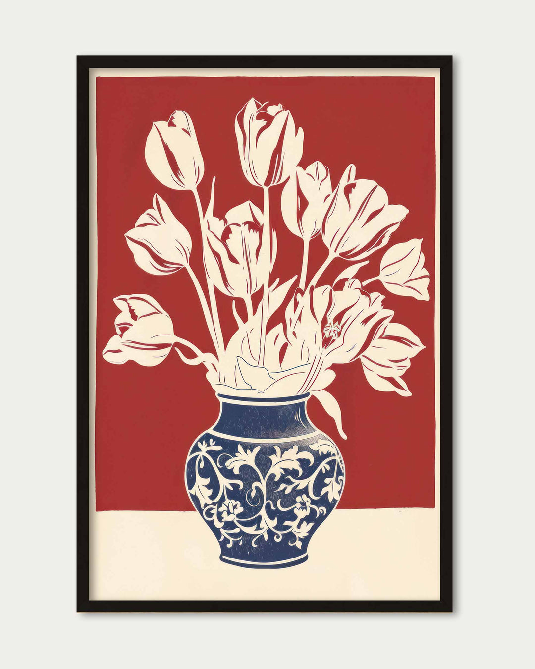 Lino Print Flower Pot Wall Art