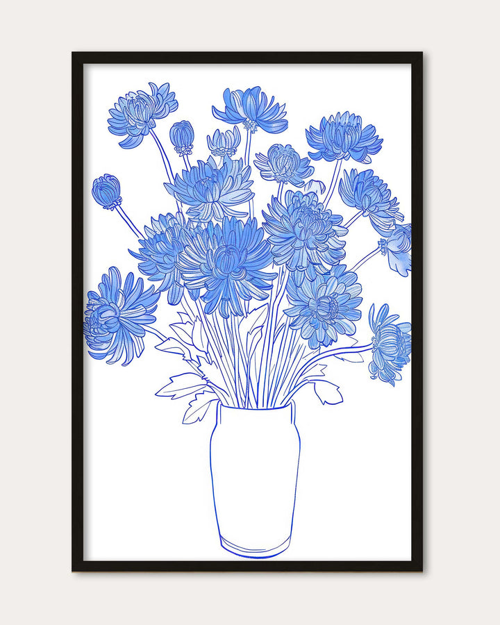 Blue Flowers Sketch Wall Art