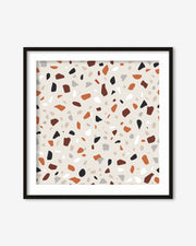 Framed artwork with a terrazzo pattern on a white background