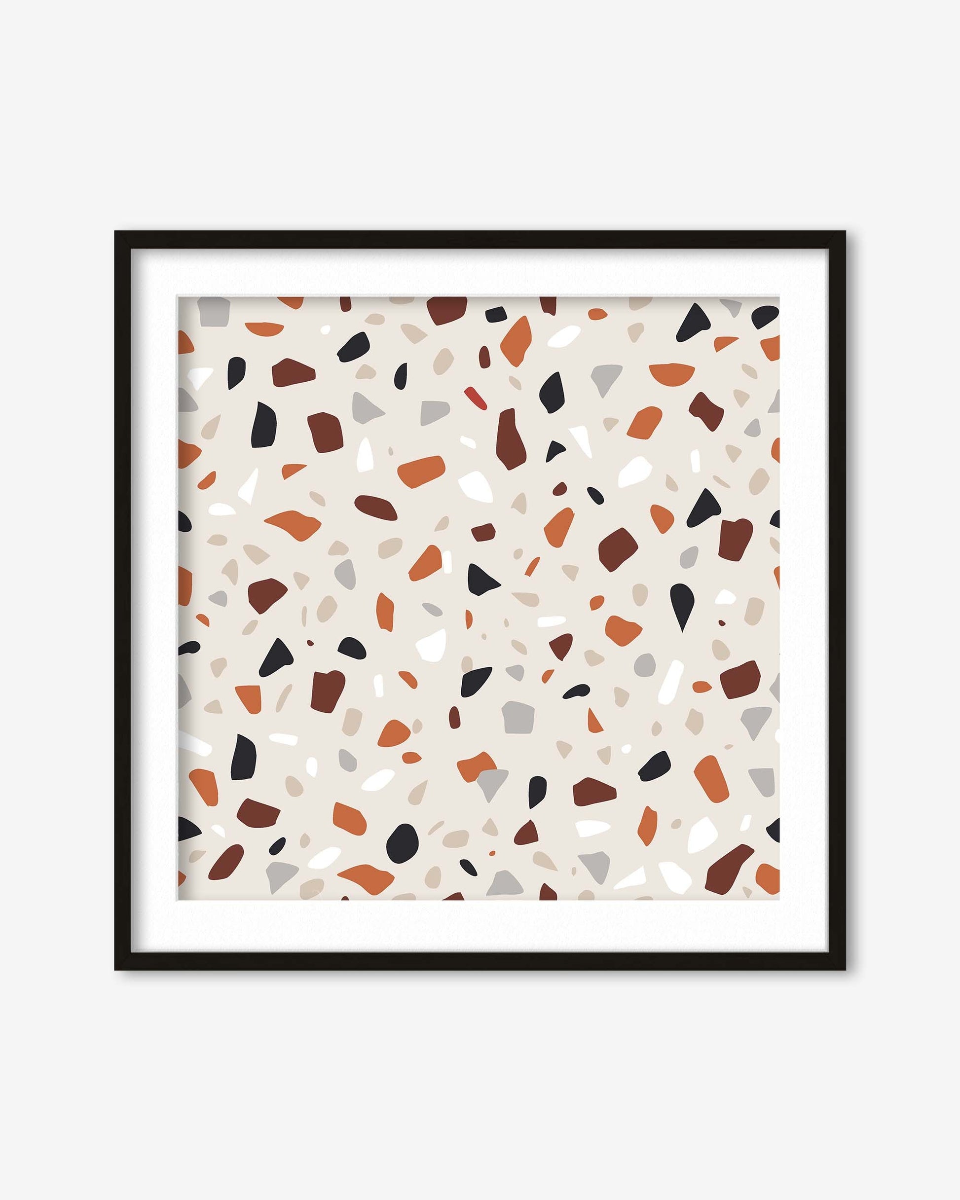Framed artwork with a terrazzo pattern on a white background
