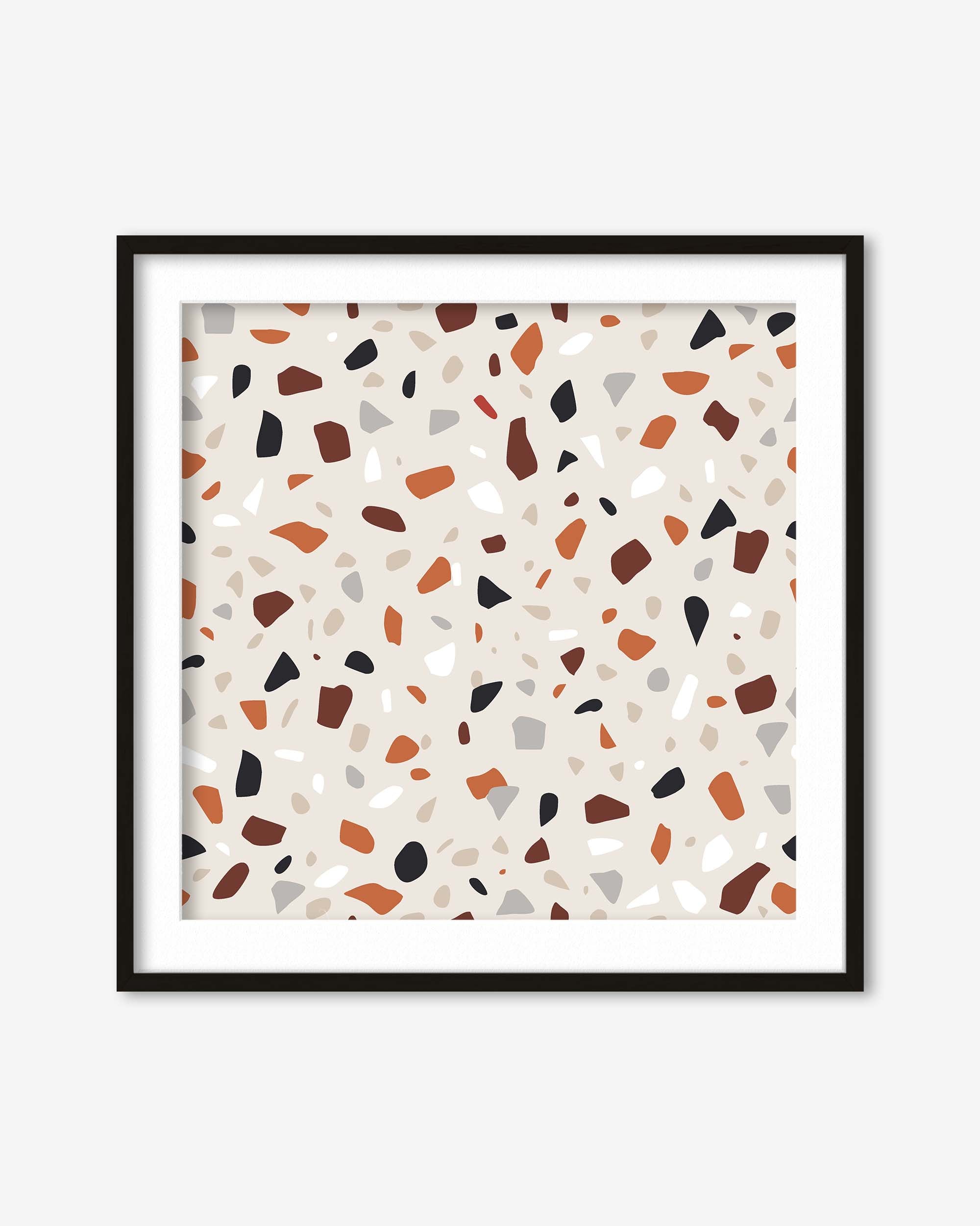 Framed artwork with a terrazzo pattern on a white background