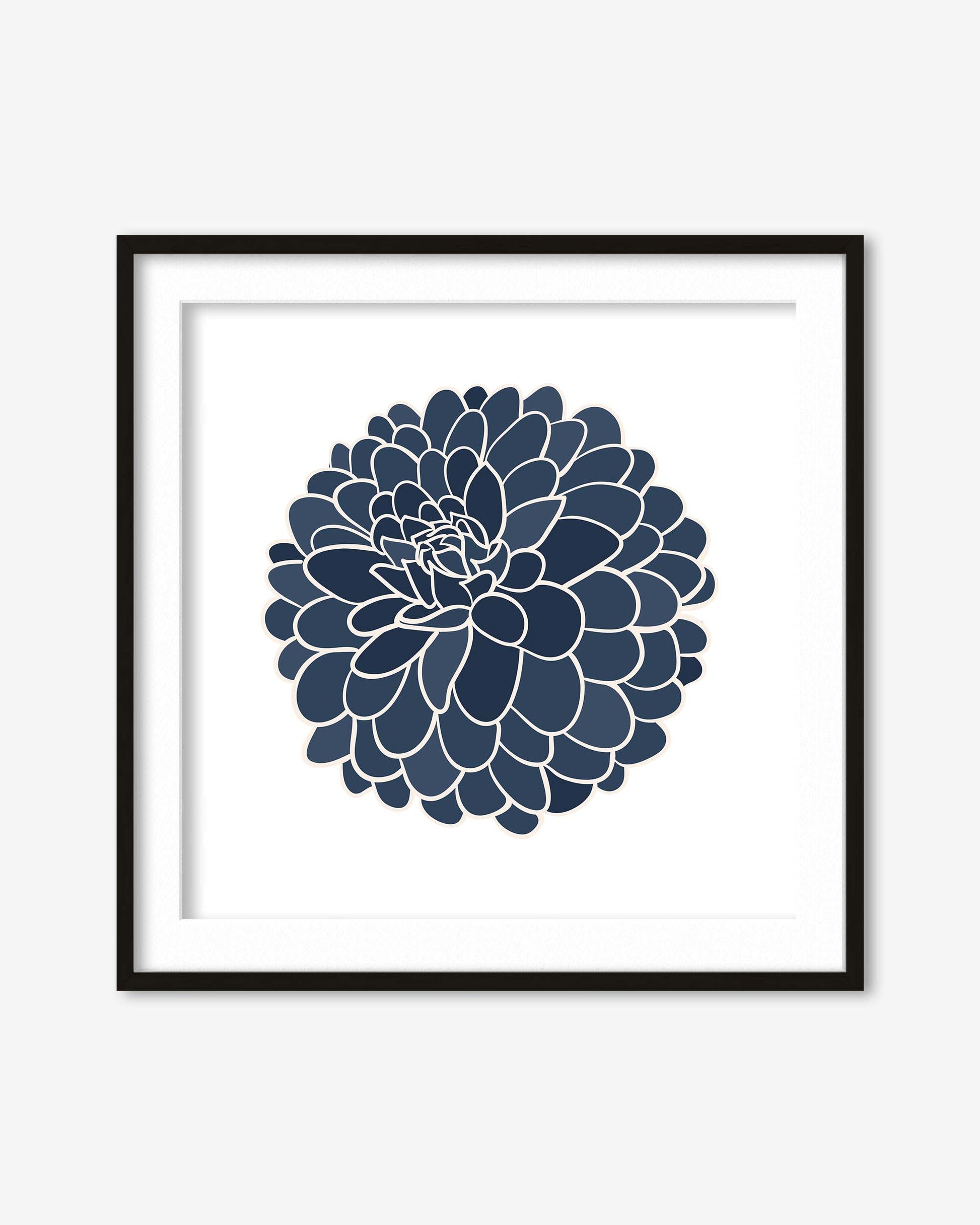 Framed artwork of a blue flower design on a white background