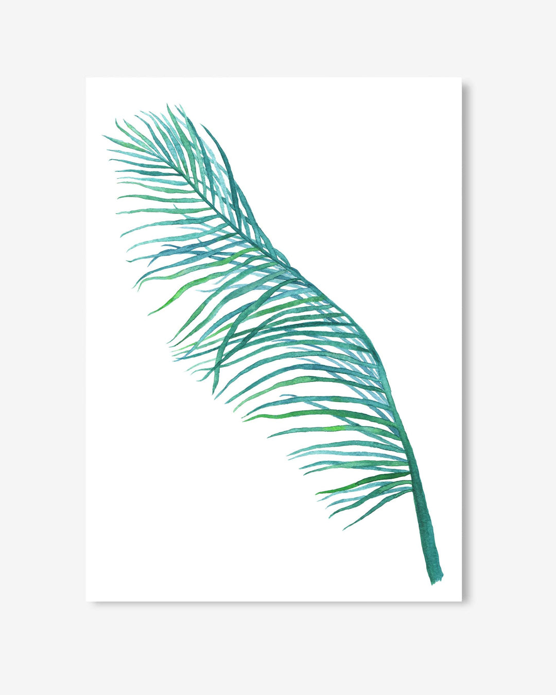Green palm leaf design on a white background