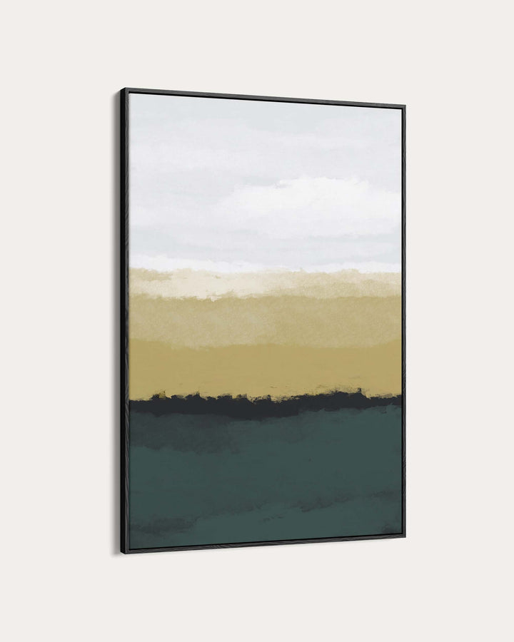 Abstract art print with three horizontal color bands on a white background