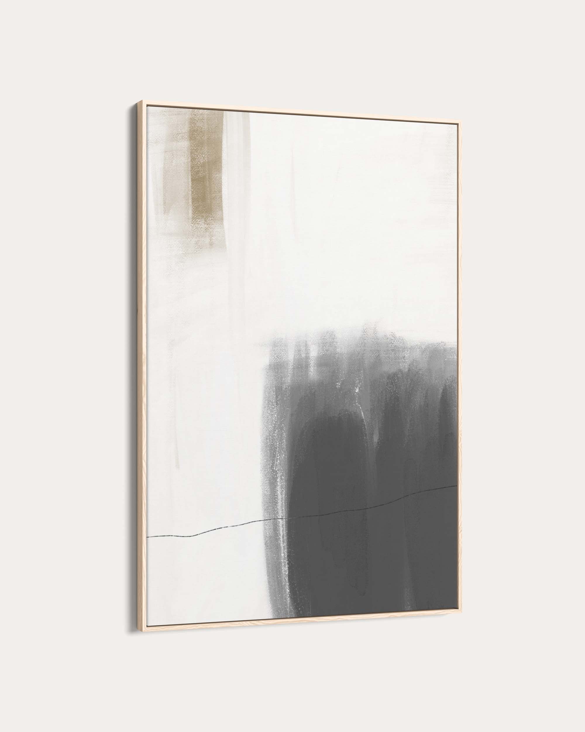 Abstract art piece with a gold frame on a white background