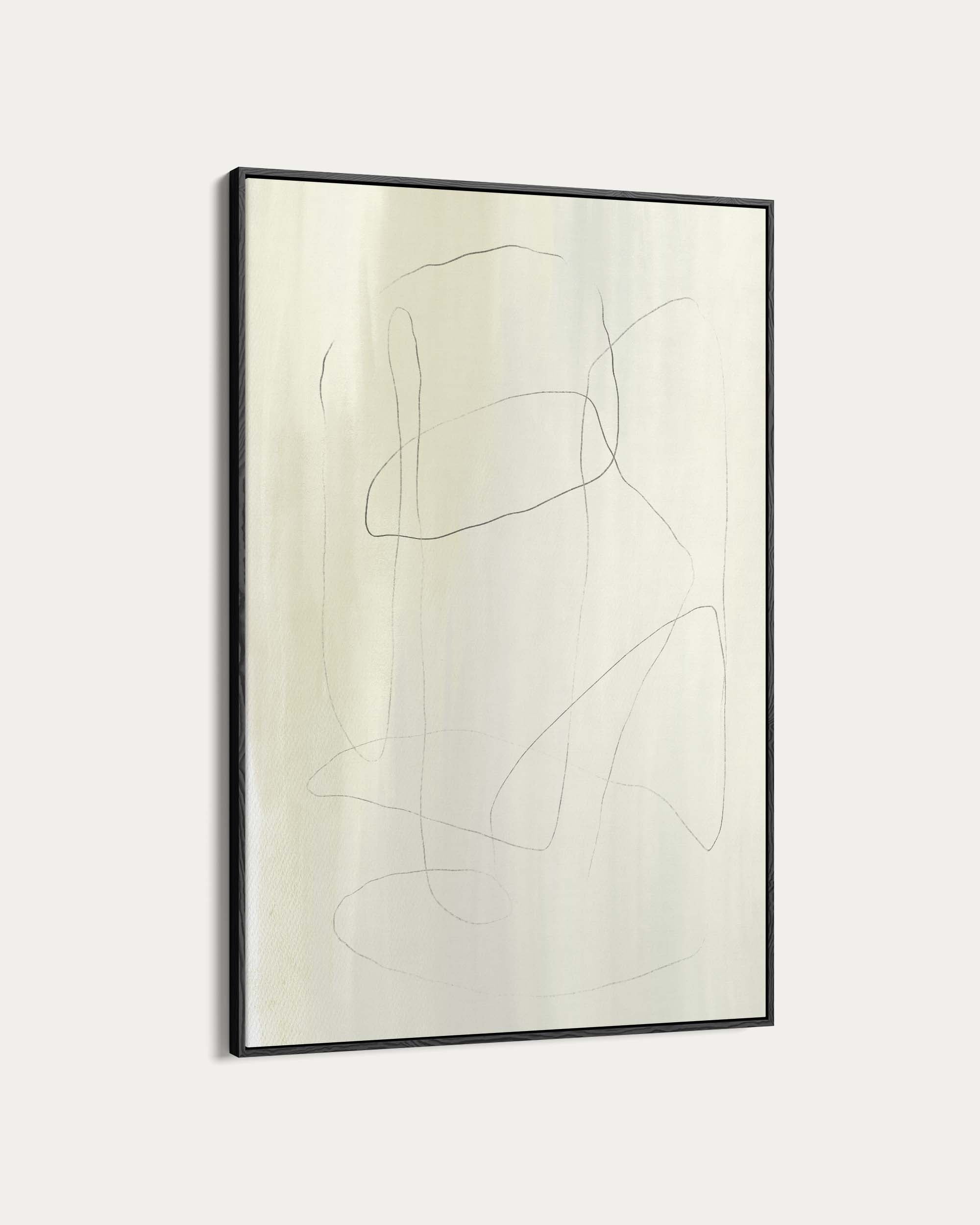 Abstract art piece with black lines on a light background