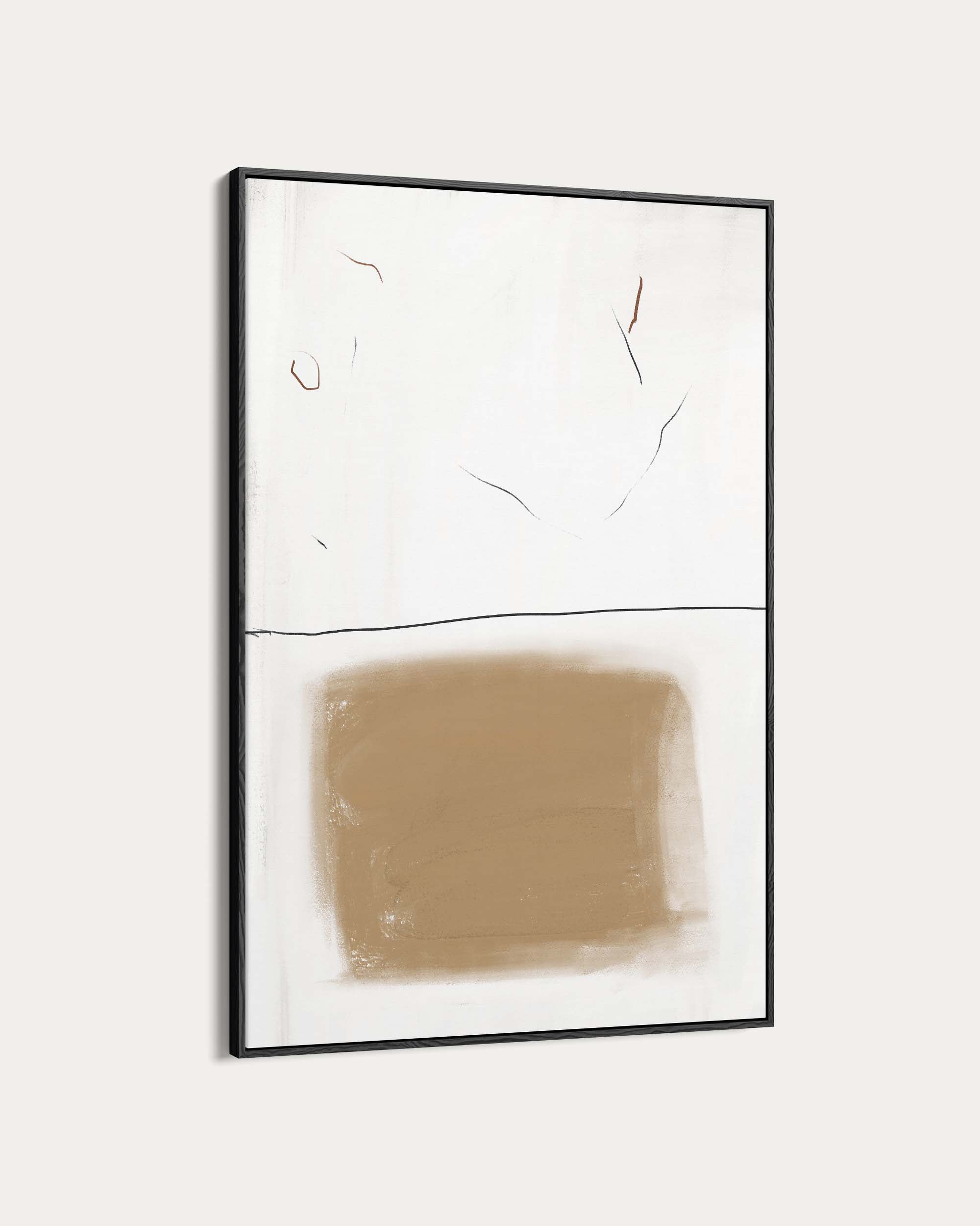 Abstract art piece with a black frame on a white background