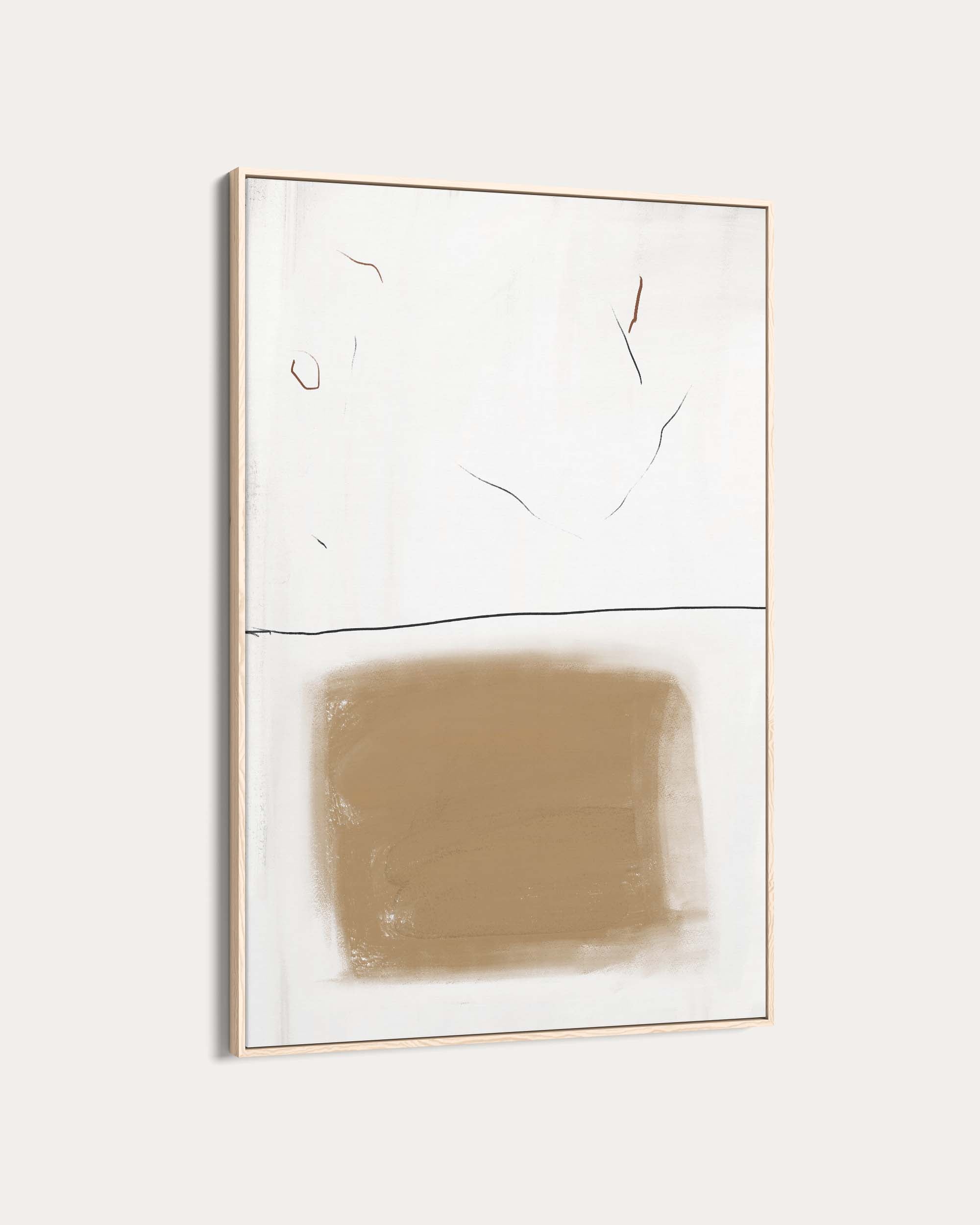 Abstract art piece with a gold frame on a white background