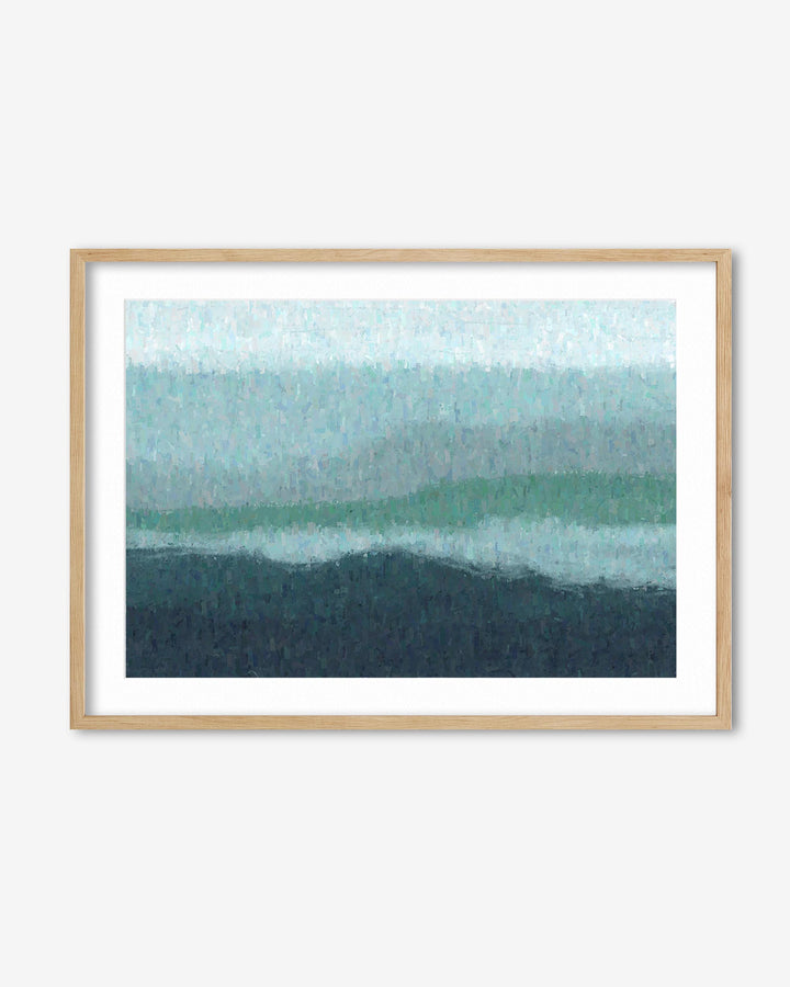 Framed abstract artwork with gradient colors on a white background