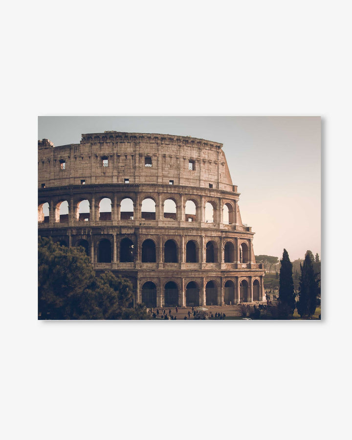 Colosseum in Rome with a soft, warm glow