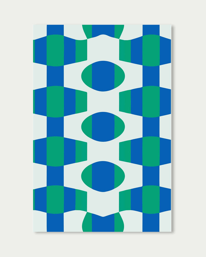 geometric abstract art print in blue and green pattern poster