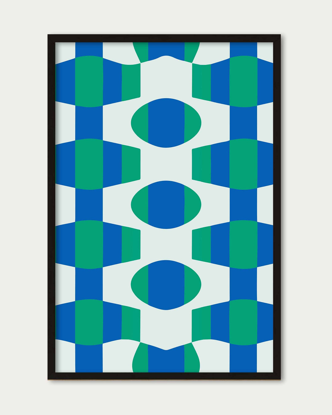 geometric abstract art print in blue and green pattern