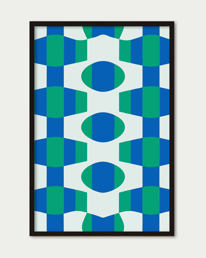 geometric abstract art print in blue and green pattern