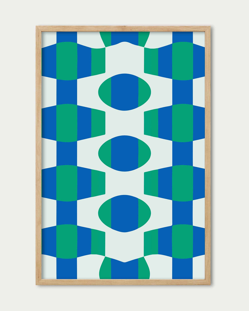 framed geometric abstract art print in blue and green pattern