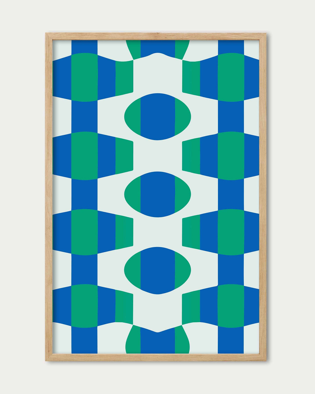 framed geometric abstract art print in blue and green pattern
