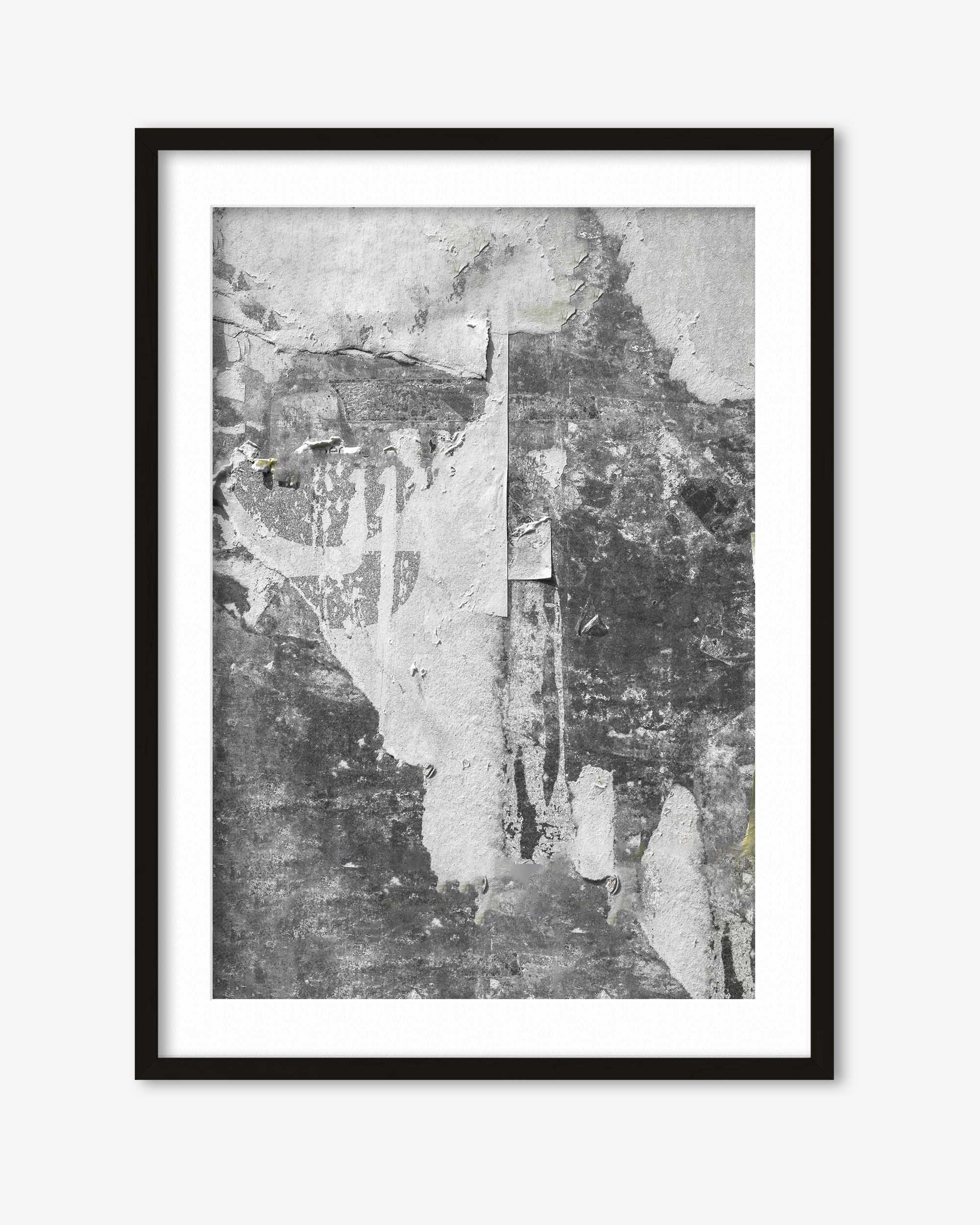 Framed black and white abstract art print on a white background