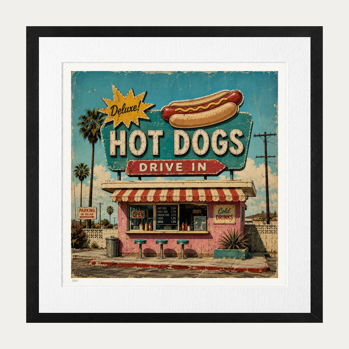 Hot Dogs Drive In | Limited Edition Print — Black Frame
