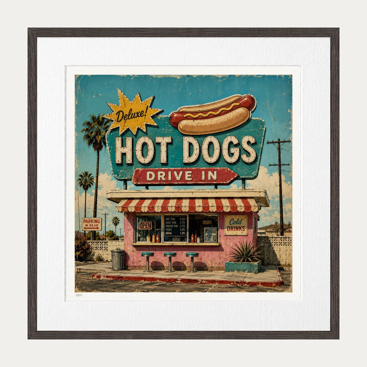 Hot Dogs Drive In | Limited Edition Print — Brown Frame