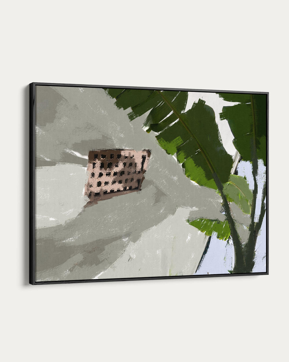 Framed artwork with a geometric design on a light background